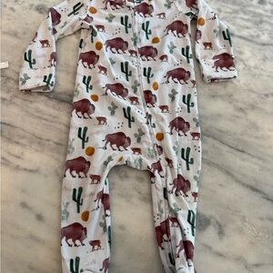 Caden Lane White and Green Footies with Buffalo Print